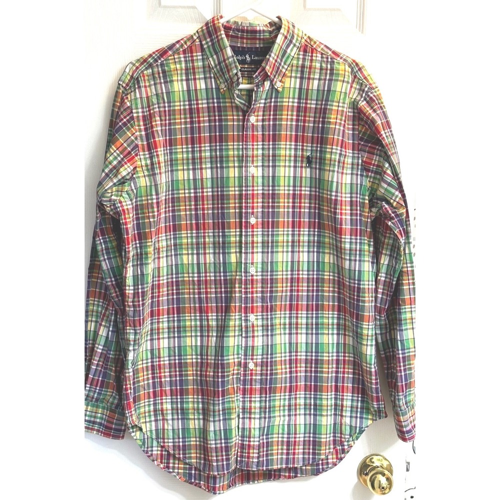 Ralph Lauren‎ Classic Fit Plaid Button Down Shirt Mens Medium  Pony Logo